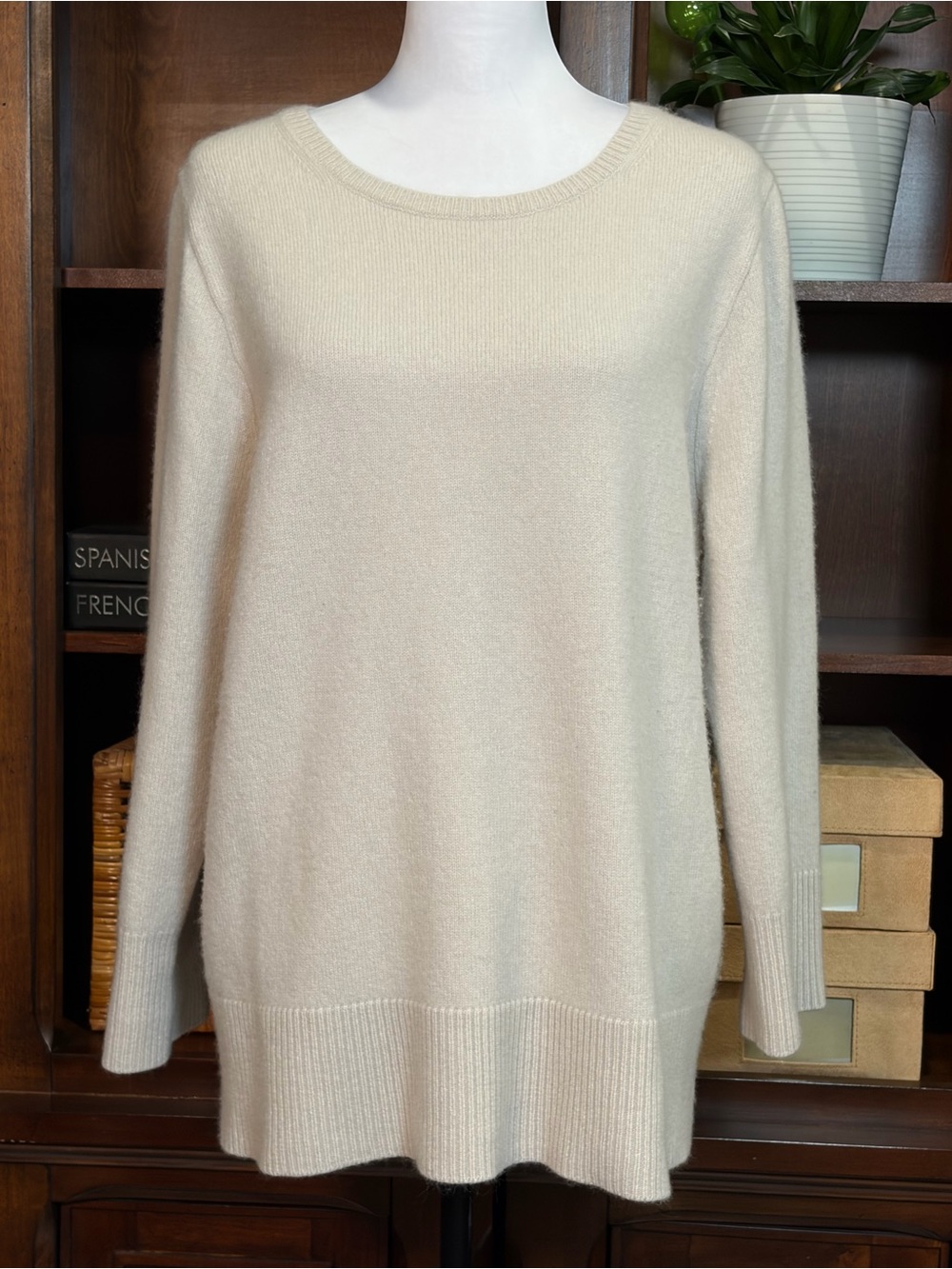 J. Crew Wool and Recycled Cashmere Cream Oversized Crewneck Sweater | Size L - Picture 2 of 13